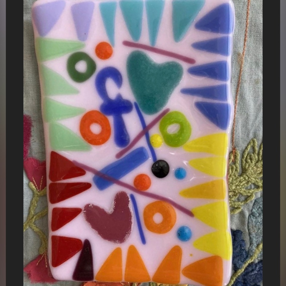 Love and Happiness Design Handmade Original 8” x5” Pink Glass Tray
